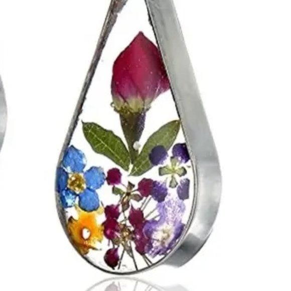 Handmade 925 Silver Plated Dried Flower Teardrop Hook Earrings - NEW - Picture 4 of 4
